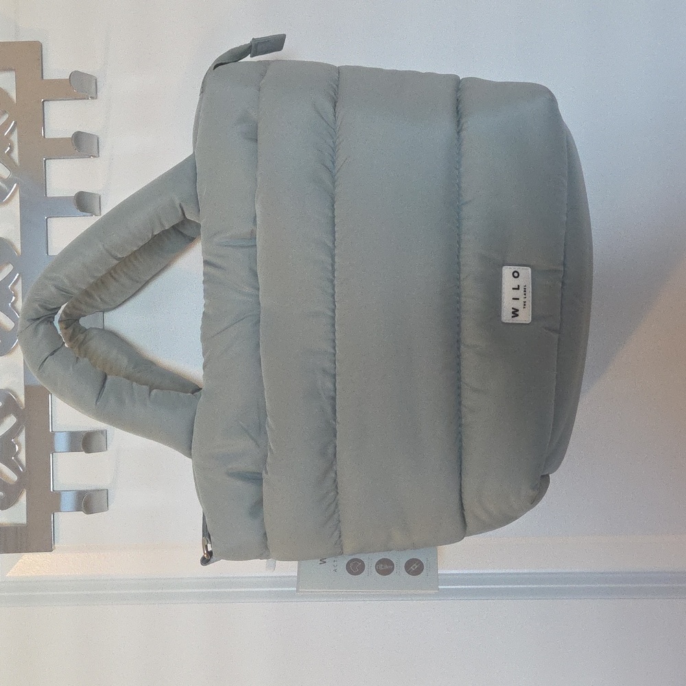 NWT Wilo The Label Mini Two Strap Light Sage Puffer Tote Bag